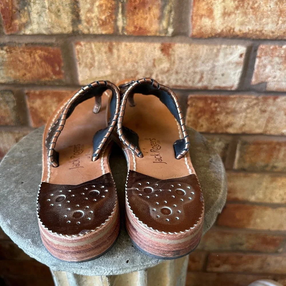Jack Rogers Womens Jacks Flat Sandal Metallic Copper Leather Thong Size 6M
